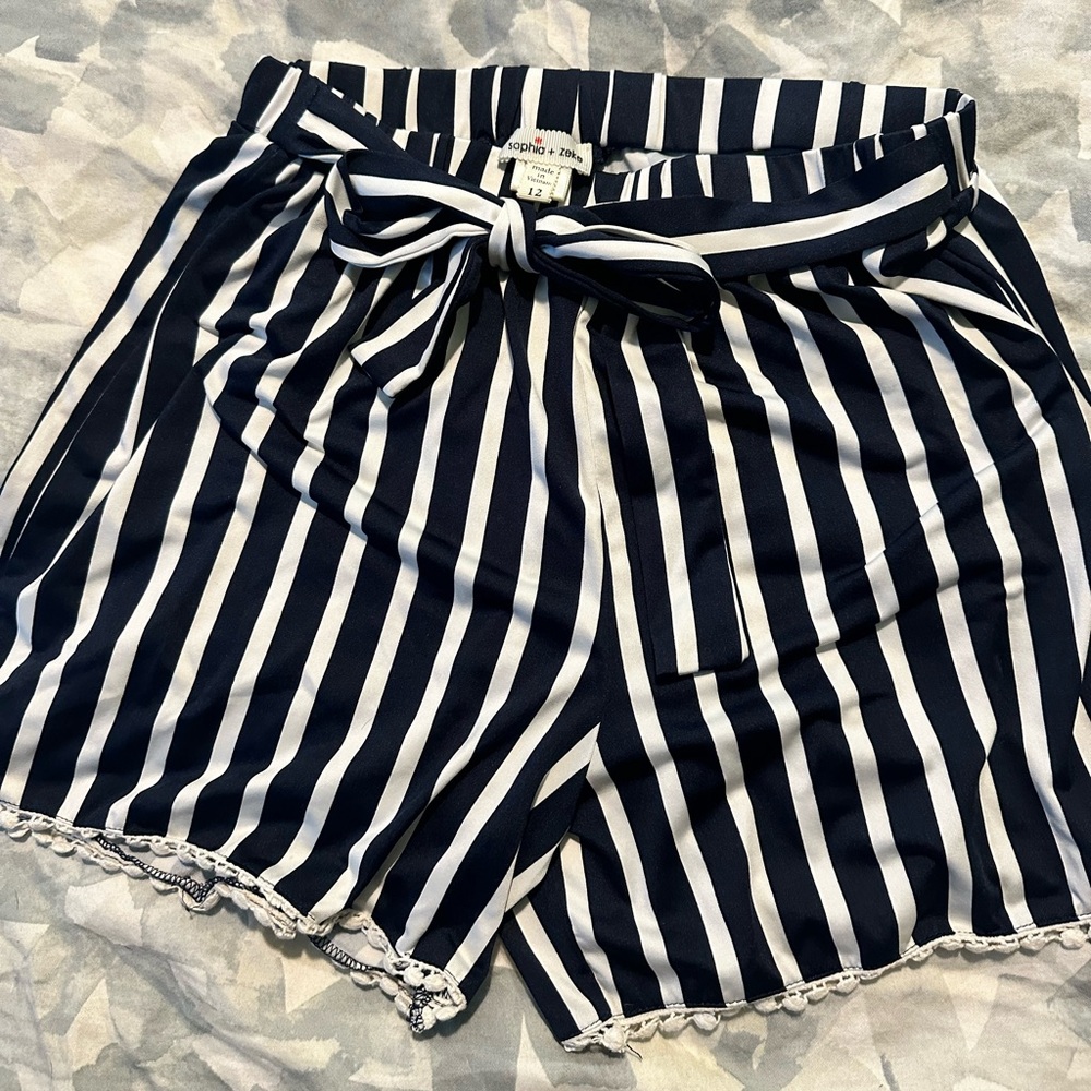 -kids size 12 sophia and zeke black and white striped tie shorts